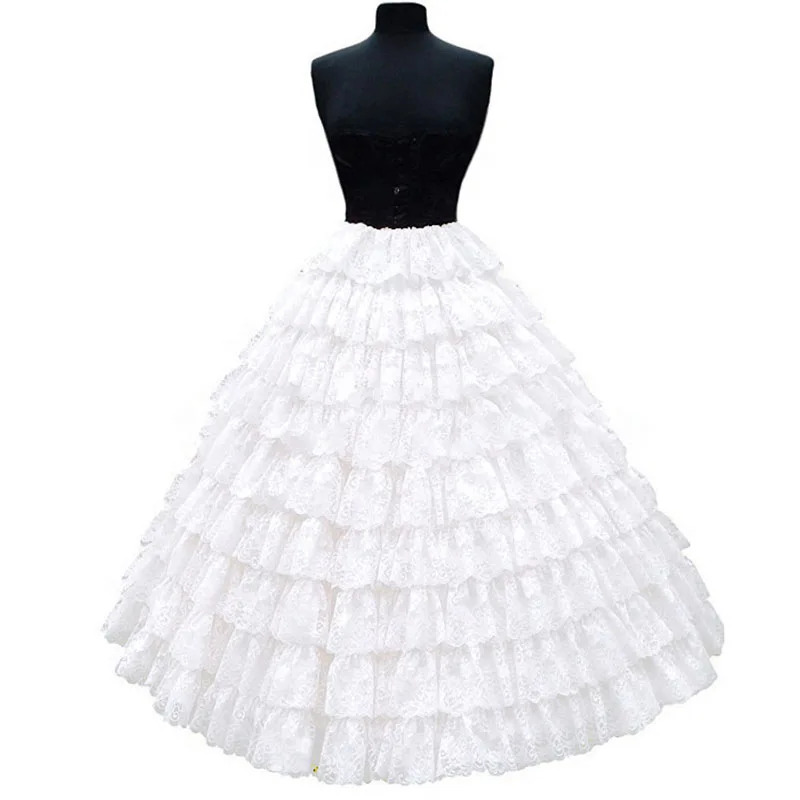 Wedding Bridal Petticoat With Train Underskirt Cosplay Party Crinoline Slips Large Wasit 6 Hoops 9 Layers Ruffles Lace