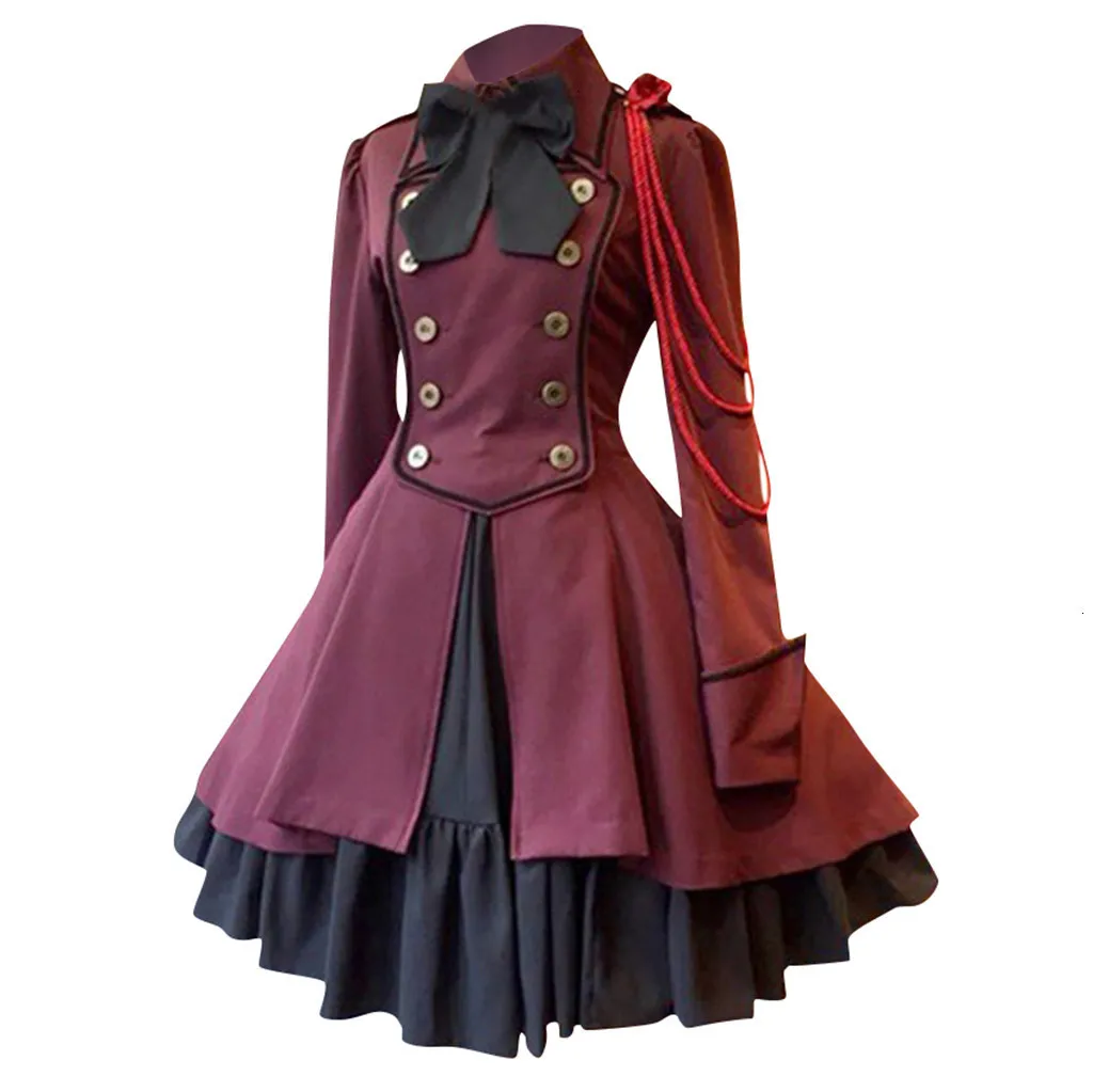 

Women Vintage Gothic Dress Court Turn-down Collar Patchwork Long Sleeve Party Dress Button Ladies Dresses Elegant ropa mujer