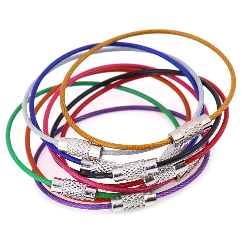 HOT 10pcs Colorful 1.5*150mm Stainless Steel Circle Key Ring Loop Holder Keychain Rope Outdoor Tools Key Chain