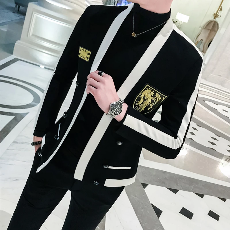 

Autumn Mens Heavy Embroidery Small Suit Loose Coat Concerts The Tide Singer Host Costume European Style C Studio Stage Wear