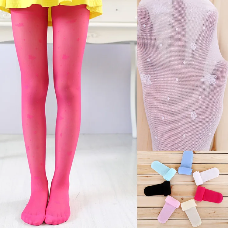 

Summer Ultra-Thin Children Dance Leggings Candy-Colored Girls Durable Thread Butterfly Flower Jacquard Anti-mosquito Silk Stocki
