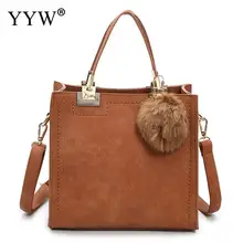 Большая вместительная сумка на плечо коричневые сумки для женщин кошельки модные женские дизайнерские сумки с верхней ручкой с меховым шариком офисная сумка