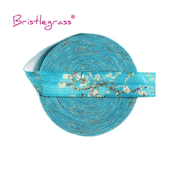 

BRISTLEGRASS 5 Yard 5/8" 15mm Van Gogh Almond Blossom Print FOE Fold Over Elastics Spandex Satin Band Hair Tie Tutu Dress Sewing