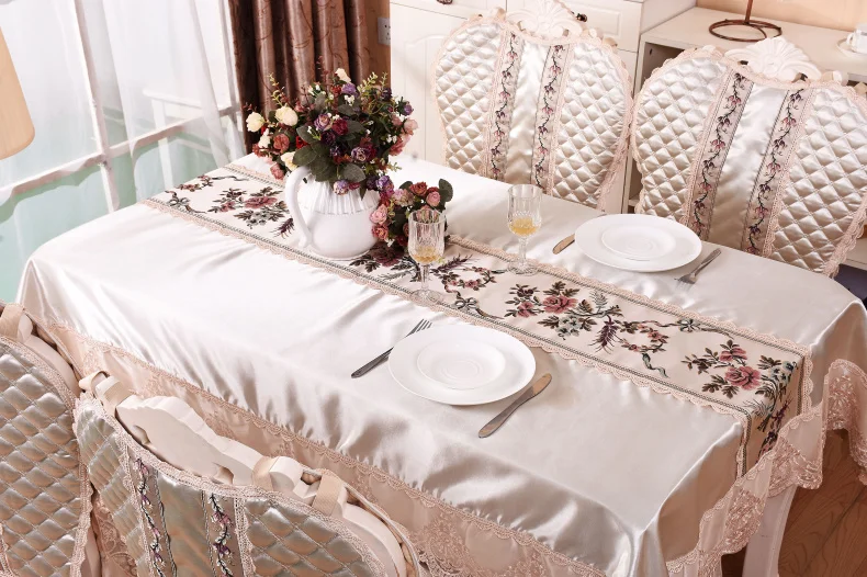 Luxury Solid Color Lace Tablecloth Chair Cover Table Flag Exquisite Relief Embroidery Rectangle Table Cover European Table Cloth