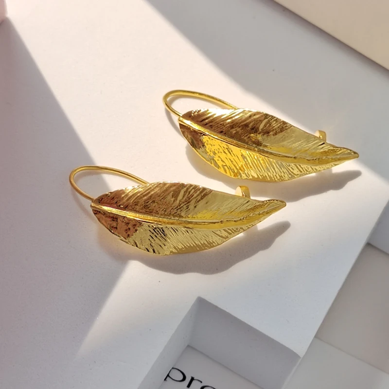 Geometric drop earrings Vintage Gold Color Metal Retro leaf Irregular for Women Girls Party Travel Jewelry