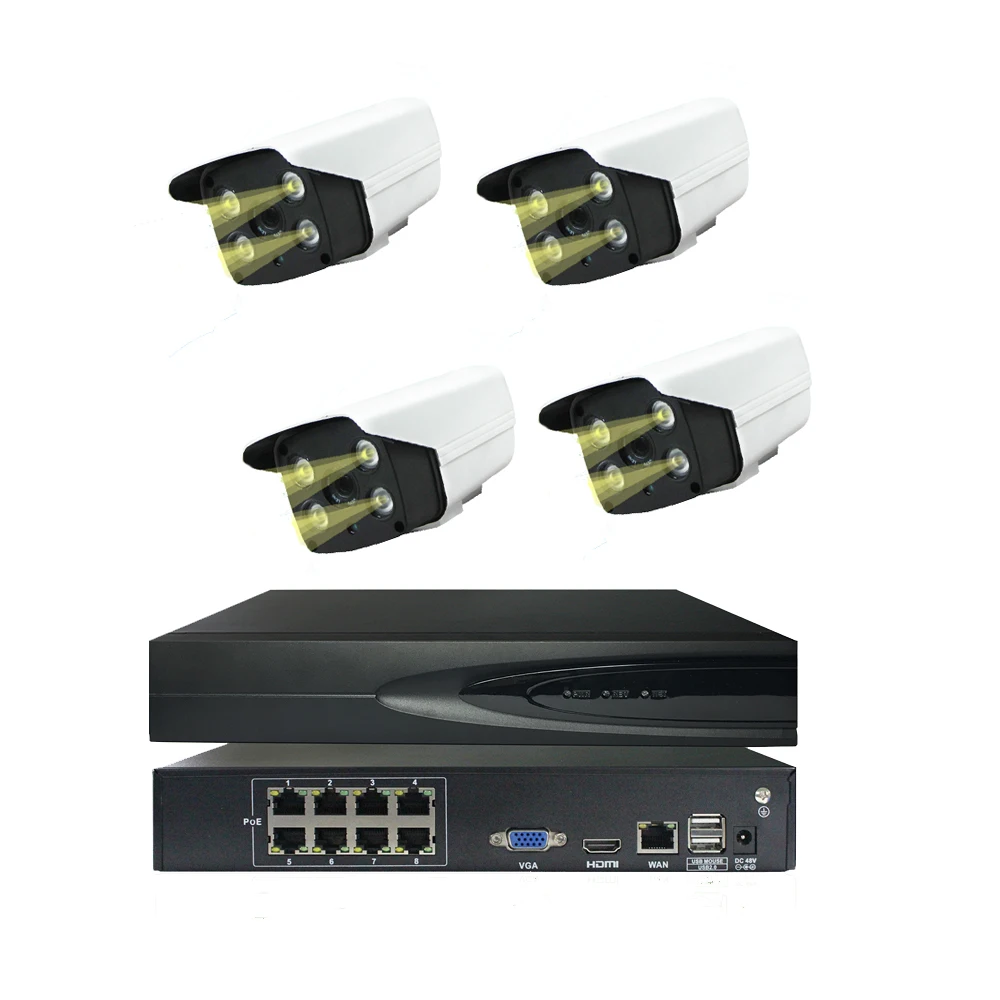 Цветная система ночного видения POE ip-камера 4CH Система охранного видеонаблюдения POE NVR комплект 3MP камера IP с теплым светом H.265+ сохранение хранения