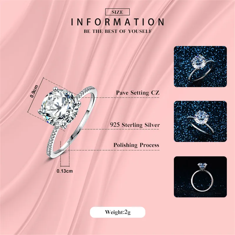Silver rings,silver ring,wedding rings Simple Rings For Women Silver Color Fashion Jewelry Round Stone Cubic Zirconia Wedding Ring Bridal Engagement Bague CC1607