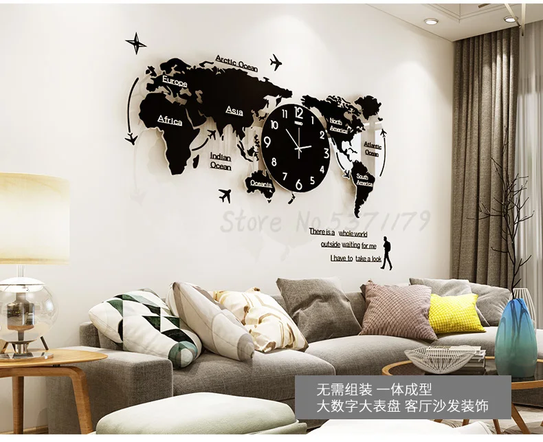 Creative Clock Wall Clock Living Room Modern Minimalist Art Fashion Decoration Nordic World Map Personality Home Clock