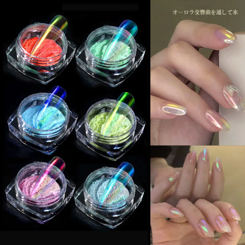 

New 6 box Ice Transparent Mirror Mermaid Powder Nail Chrome Magic Dust Powder Laser Nail Art Decor Manicure UV Gel Pigment
