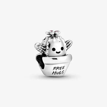 

2020 NEW Fashion 925 Sterling Silver Beads Free Hugs Cactus Charms fit Original Bracelets Women DIY Jewelry