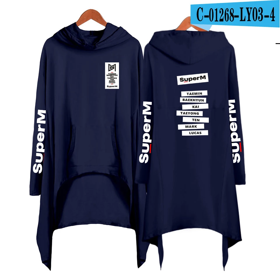 Новинка! Необычные толстовки SuperM Ablum, модные, негабаритные, Ulzzang, с капюшоном, женское платье, K Pop, свободное, женское платье - Цвет: navy