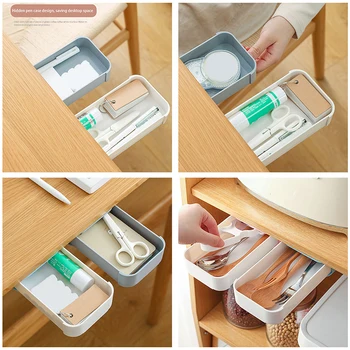 

Under The Desk Drawer Storage Box Paste Under The Table Stationery Box Supplies Pencil Makeup Box Kitchen Tableware Storage Box