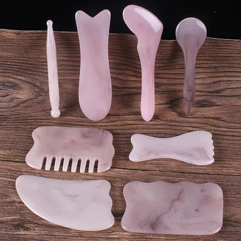 

Rose Quartz Natural Resin Beeswax Guasha Jade Edge Body Massager Crystal Energy Stone Scraper for Blood Circulation Health