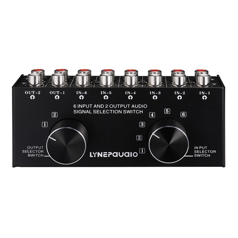 Switcher 6 in 2 Out or 2 in 6 Out Headphone Speaker Switcher Stereo Sound Source Signal Selection Switcher, Interface Adopts RCA afbeelding