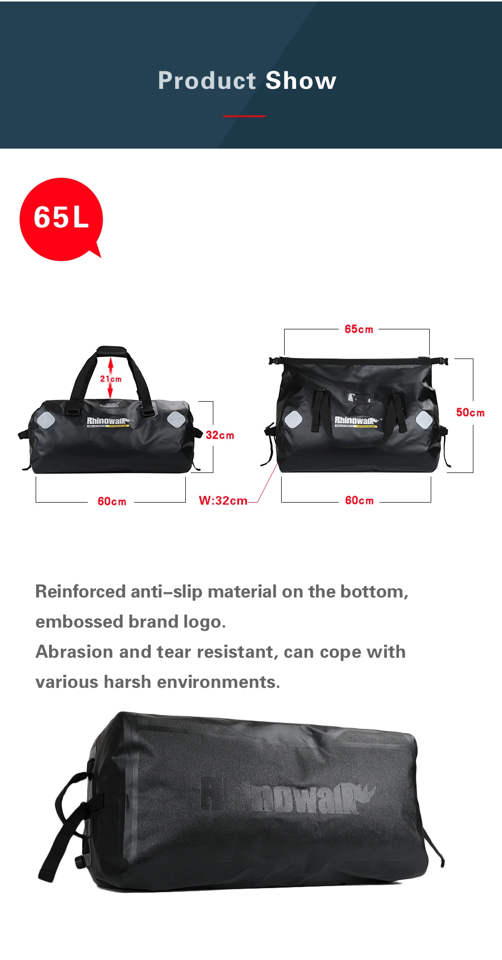 Rhinowalk 65L Cycling Motorcycle Trunk Bags Waterproof Rear Seat Bags Multi-functional Durable High Capacity Travel Luggage Bag (7)