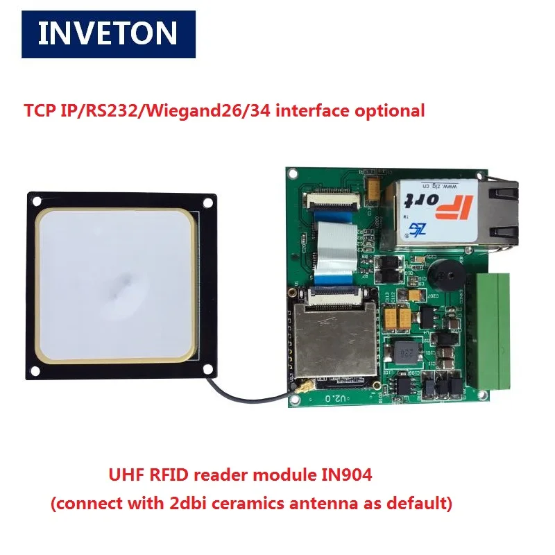 

1pc Mini RS232/wiegand/ethernet UHF RFID Reader module 1-2m+development board+2dbi ceramic antenna free uhf rfid tag sample