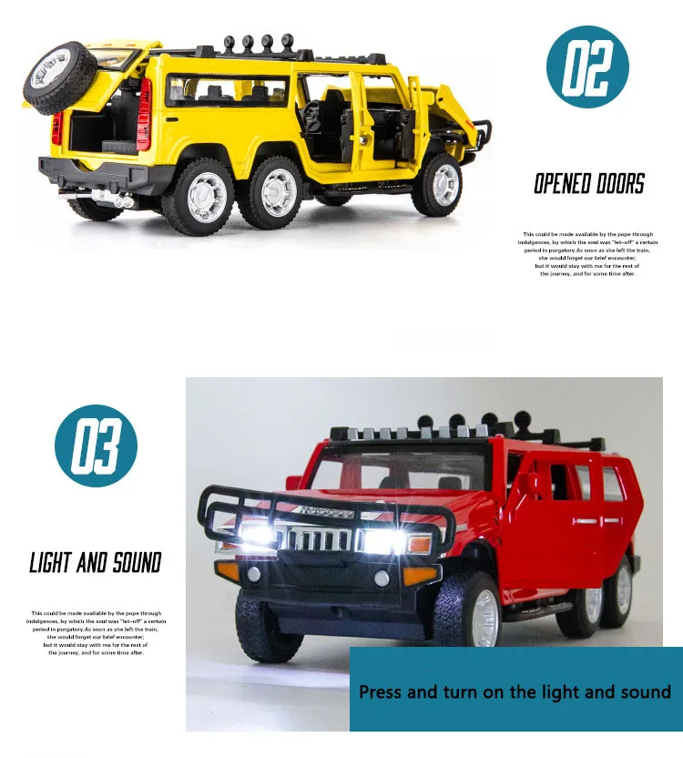 Diecasts& Toy Vehicles 6 Wheels Hummer 1:32 модель автомобиля из металлического сплава SUV Simulation Pull Back игрушки для детей Подарки для детей