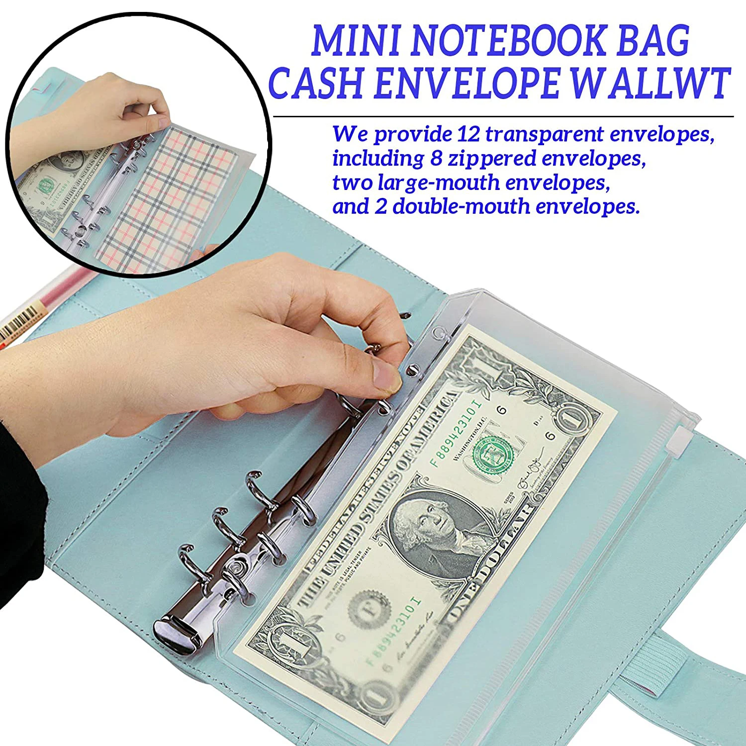 A6 PU Leather Notebook Binder Budget Planner Cash Envelope Wallet Pockets System Planning Program Organizer Money Cash 12 Labels