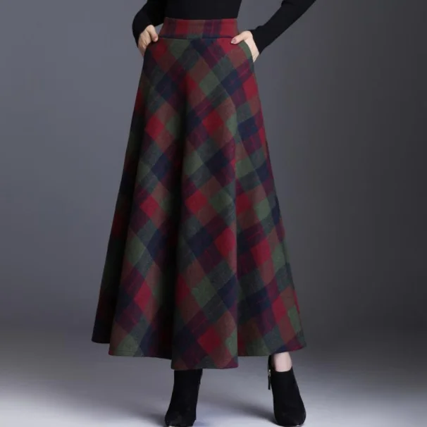 Юбка женская осень-зима размера плюс 3XL элегантный корейский стиль плед Повседневные Спортивные штаны с высокой талией длинная одежда утолщение AQ697