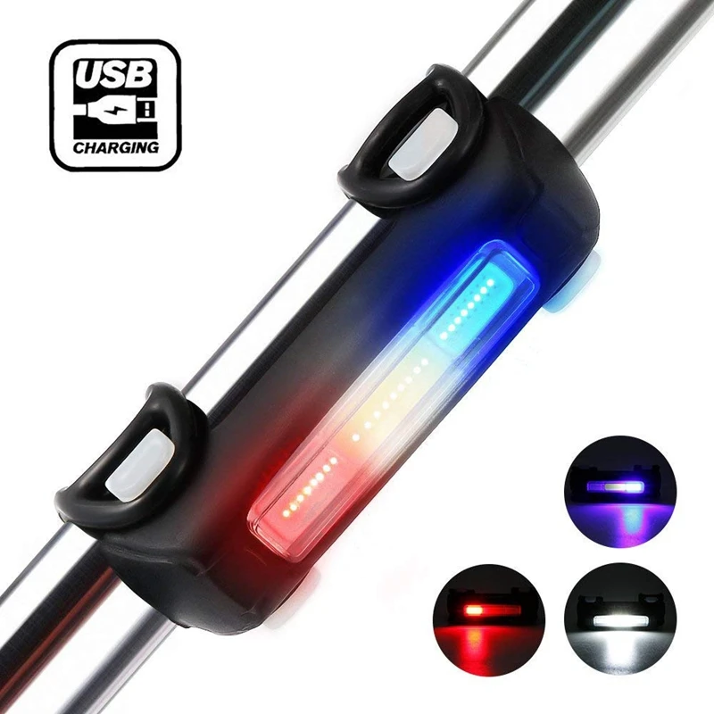 Bike Lights Ultra Bright Cycling Lights USB Rechargeable Bicycle Tail Light Red/Blue/White 7 Light Modes for road bike and Mount