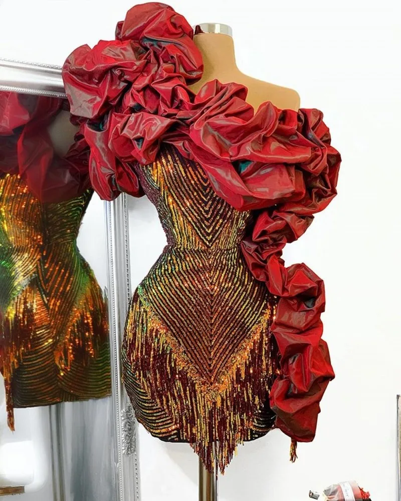 Aso Ebi Red Prom Dresses Cocktail Dress Ruffled Satin Sequined Mermaid Short Formal Party Gownsprom Dresses US Size 16W Color same as picture Aso Ebi Red Prom Dresses Cocktail Dress Ruffled Satin Sequined Mermaid Short Formal Party Gownsprom Dresses US Size 16W Color same as picture