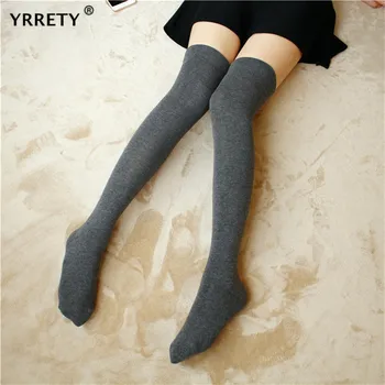 

YRRETY New Women Socks Autumn Winter Cotton Stockings High Thigh Female Stockings Pure Color Thigh High Overknee Long Knee Sock