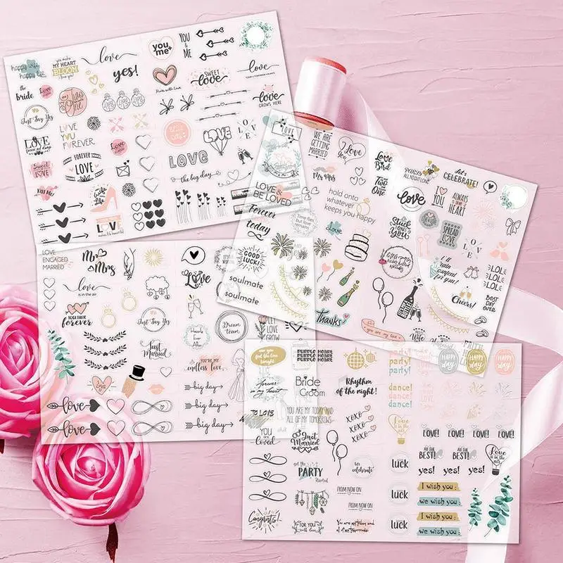 background stamps for card making 4/5 Stickers Wedding Bliss Stickers Waterproof Removable Flat Sticker Love Sticker Engagement Package Leaves Eucalyptus Pattern best clear stamps