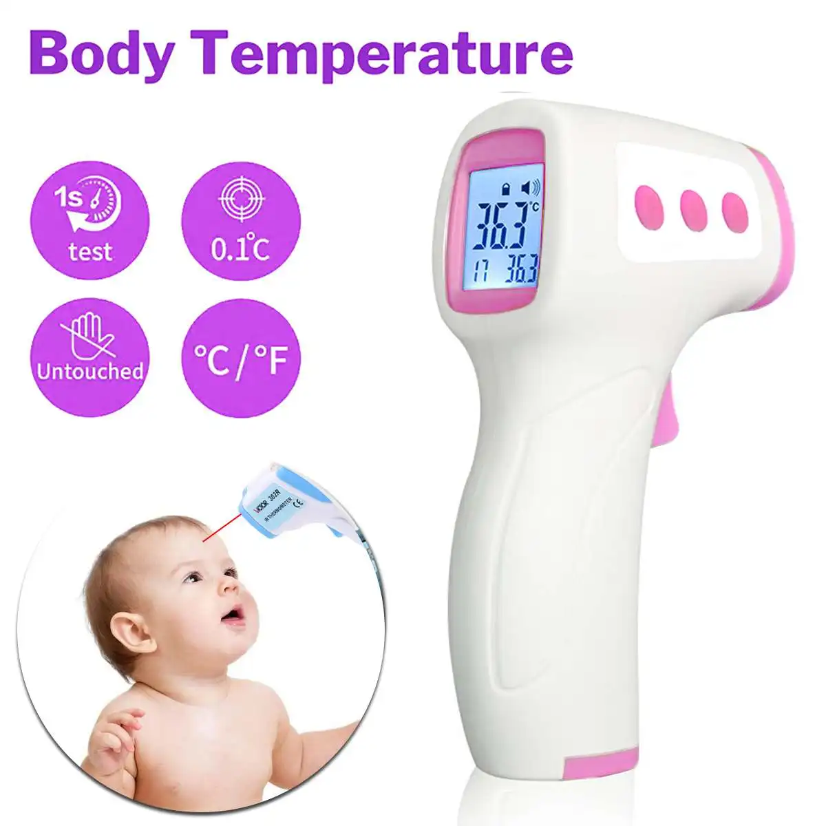 

Infrared Thermometer Forehead Baby Portable Non-contact child Handheld Body/Object Temperature Measure IR Device