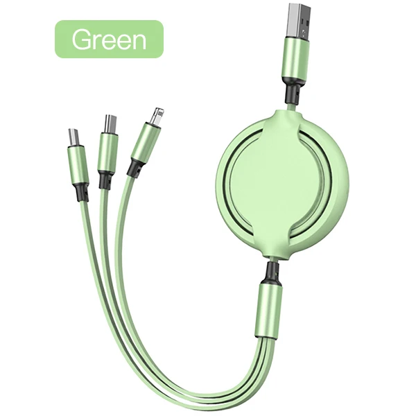 Green ACCEZZ 3 в 1 жидкий силиконовый USB кабель Быстрая зарядка для iPhone 11 Pro 8 7 Micro usb type C для samsung Xiaomi выдвижной кабель - Цвет: Green
