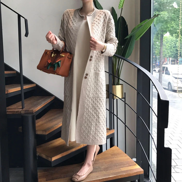 Fashion Korean winter coat women Knitted Long Cardigans Loose Hooded Sweater Coat Woman Solid Casual Open Stitch Mujer chaqueta