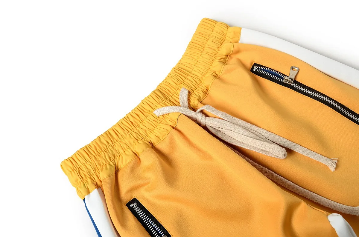 high quality Street tide Tight Men Sweatpant Slim Fit Color Patchwork Hip Hop Side Striped Jogger Pant Streetwear Casual Zipper
