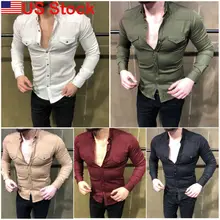 Luxury Mens Blouse Shirt Long Sleeve Slim Fit Formal Casual Shirts Tops