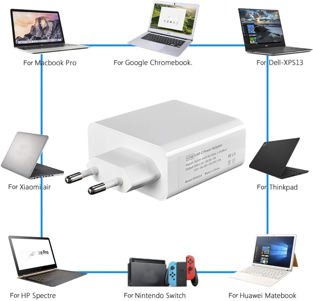Usb tipo c pd Carregador 45 Usb c Adaptador de Alimentação Portátil para Macbook Pro 12 13 Huawei Matebook hp Dell Xps Notebooks 65w 20v 3.25a - Imagem 6
