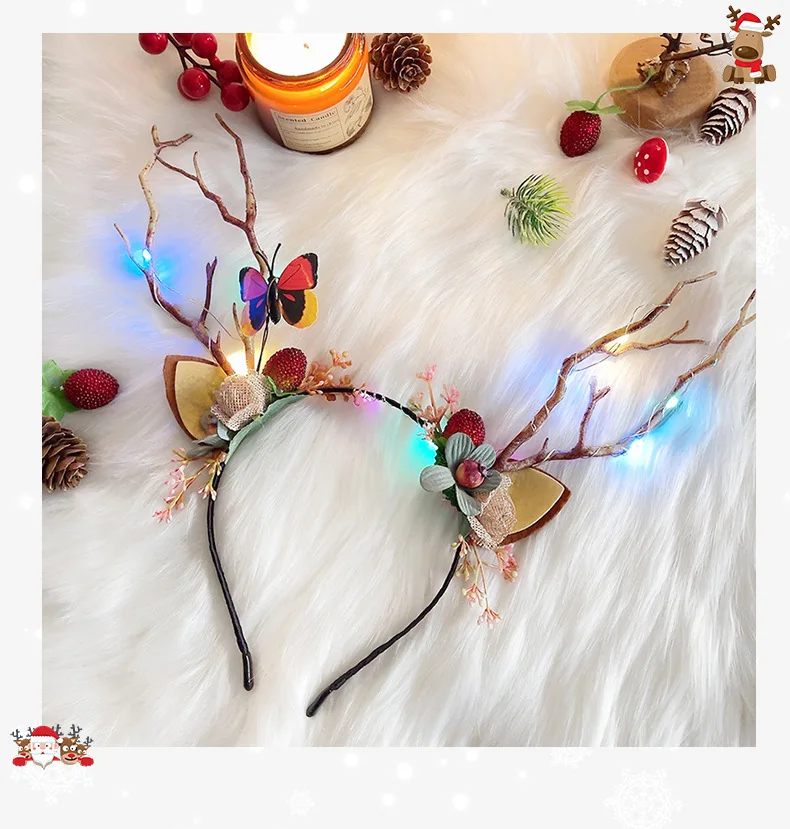 Christmas Antler Headband Elk Branches Winter Luminous Headwear Headband Christmas Ornaments Hairpin Hair Accessories