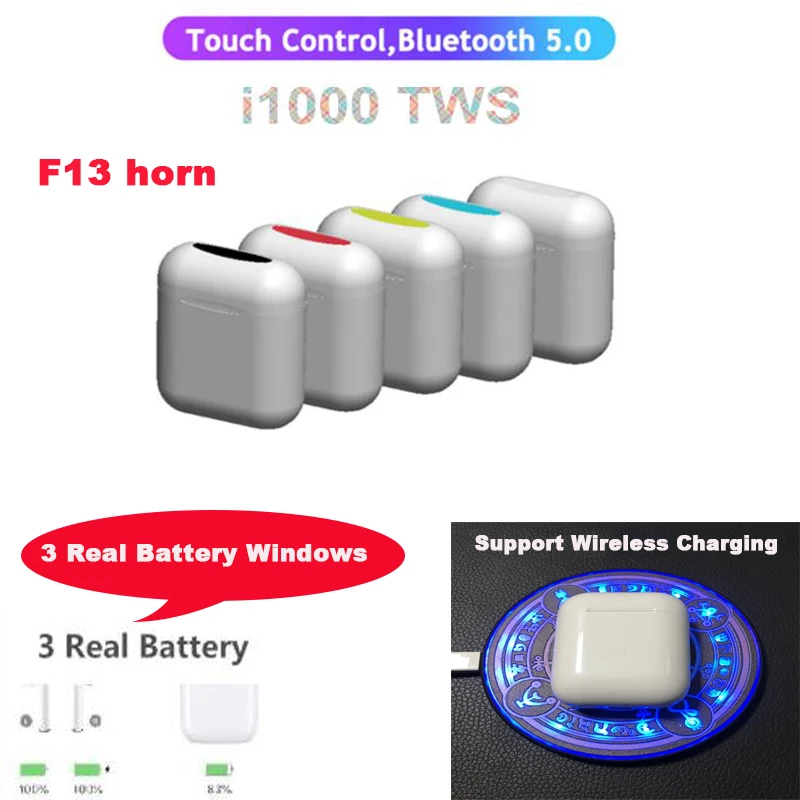 

Touch i1000 tws F13 horn 1:1 Wireless Earphone best 6D Super Bass bluetooth headset W1 Chip pk i100 i200 i500 i3000 tws