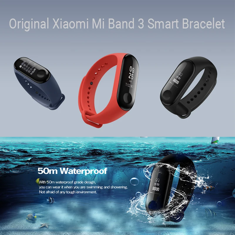 Xiaomi Mi Band 3 фитнес-трекер монитор сердечного ритма умный Браслет 0,78 ''OLED дисплей Сенсорная панель Bluetooth 4,2 Android