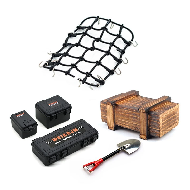 

6PCS/Set Simulated Decoration Suitcase Luggage Net Shovel for TRX4 Defender SCX10 90046 90047 MST Jimny VS4 RC Car Accessories-B