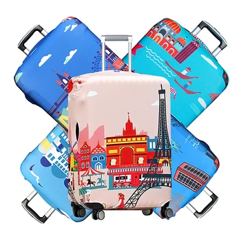 

18-32 inch Elastic Travel Luggage Cover City Building Pattern Trolley Suitcase Cover Anti-Wear Waterproof Protect Accessories