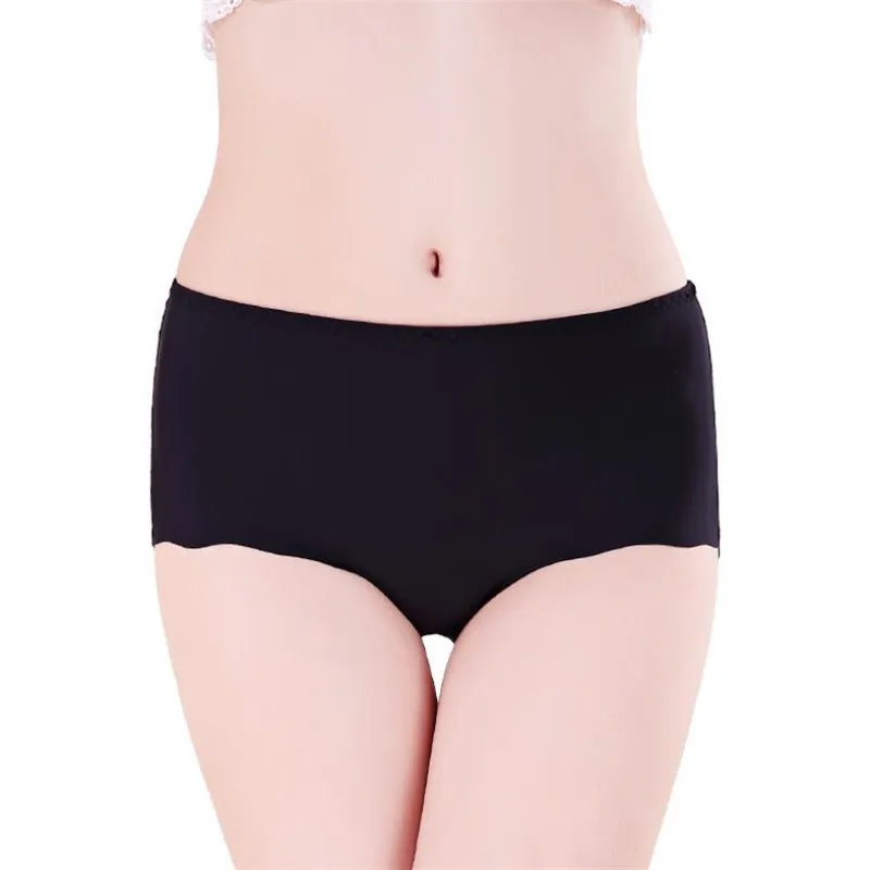 Black Briefs S-4XL, женские шелковые бесшовные трусы, сексуальные, женские, простые, высокая талия, высокая эластичность, трусы, нижнее белье для женщин, большие размеры - Цвет: Black Briefs