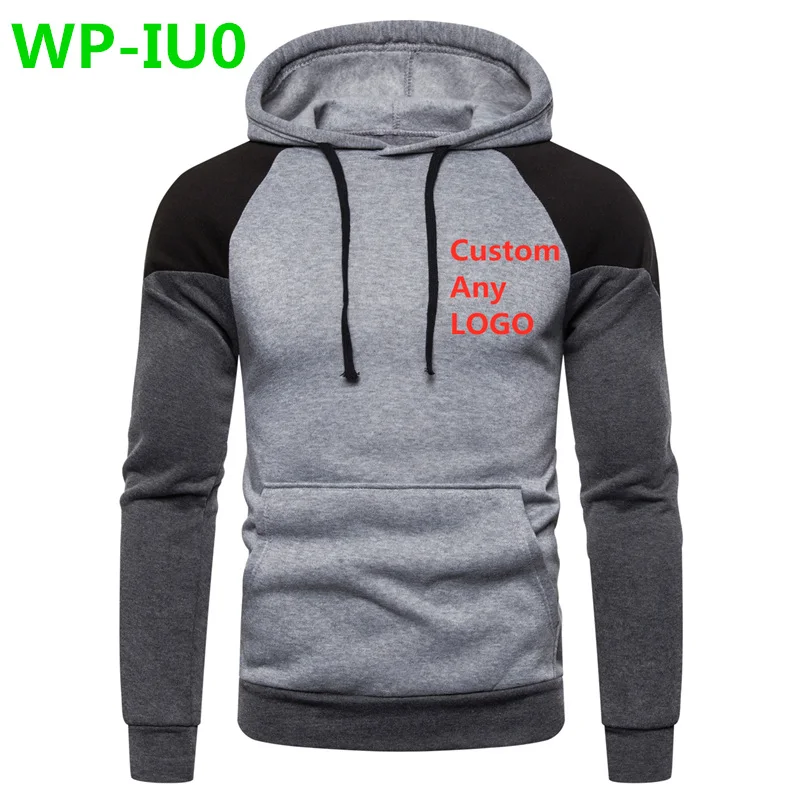 WP-IU0 Новая мода настроить любой логотип с капюшоном печати лоскутное для мужчин утепленная одежда зимние толстовки для мужчин Уличная куртка - Цвет: Black