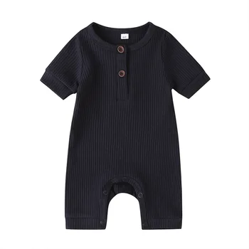 Pudcoco 0-18M Newborn Baby Girl Boy Solid Romper Cotton Short Sleeve Jumpsuit Button Girl Boy Summer Cotton Clothing 3