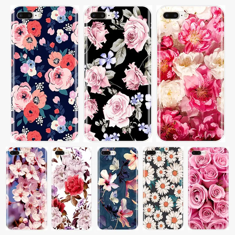 Back Cover For iPhone 11 Pro 6 S 6S 7 8 X XR XS Max Soft Silicone Beautiful Flowers Phone Case Apple Plus | Мобильные телефоны и
