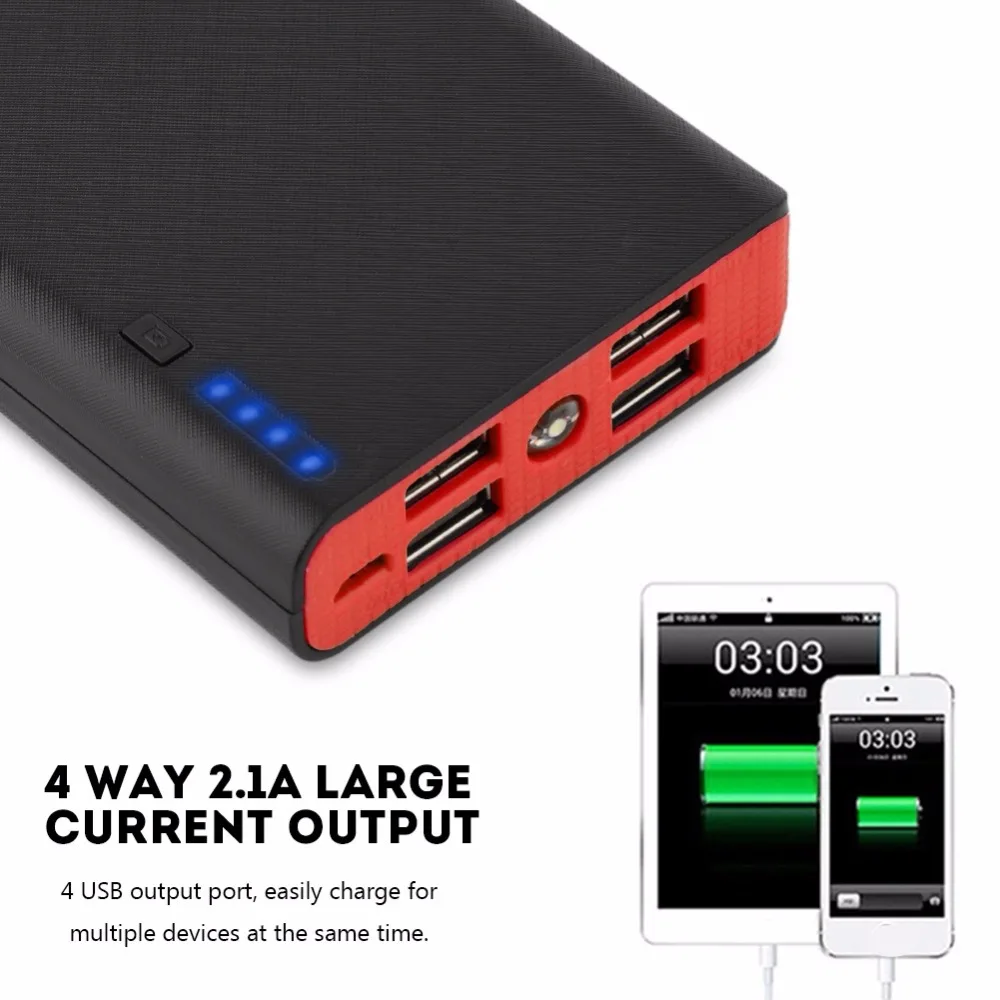 Без аккумулятора) 20000 мАч ультра-большая емкость банка питания DIY Kit 4 USB Быстрая Зарядка 18650 аккумулятор внешний аккумулятор чехол с фонариком