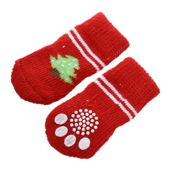 

New Red White Nonslip Christmas Tree Print Pet Dog Knitted Socks