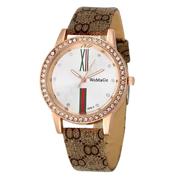 

Free Shipping WoMaGe Fashion Ladies Watches Luxury Rhinestone Quartz Watches Faux Leather Women's Watches Female Watch Fake AAA