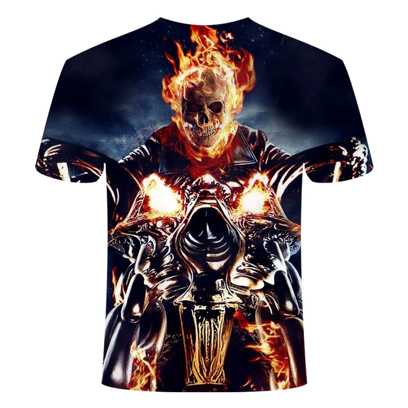 Новая 3D футболка, Мужская футболка Ghost Rider, футболка с коротким рукавом с 3D принтом черепа, мужская и женская Повседневная футболка, летняя. S-размер 6 xl