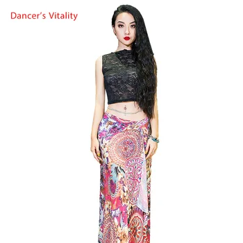 

Belly Dance New Top Printing Yarn Hip Scarf Lady Beginners Training Outfits Oriental Dance Wear Competition Summer Skirt