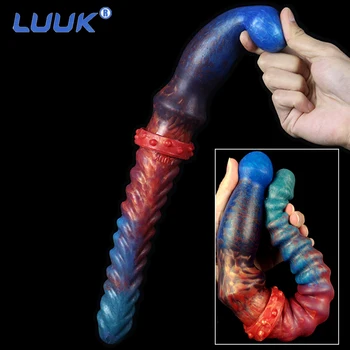 LUUK 36cm Super Long Streamer Color Double Dildo Fishbone Shape Realistic Glans Anal Plug Sex Toys For Women Lesbian Products 1