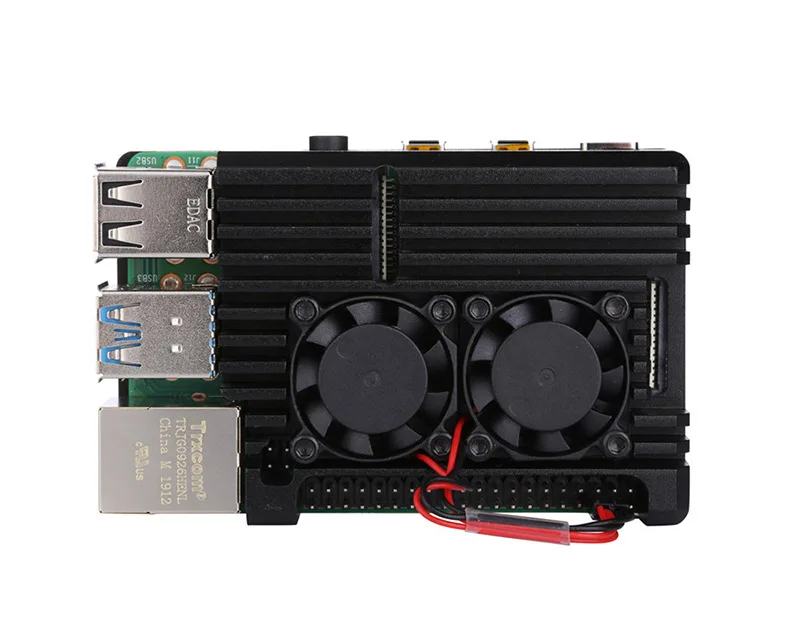Чехол из алюминиевого сплава с двойным вентилятором охлаждения для Raspberry Pi 4 Model B