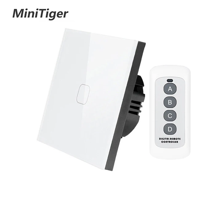 Minitiger EU/UK Стандартный 1/2 банды 1 способ RF433 дистанционное управление настенный сенсорный выключатель, умный дом беспроводной пульт дистанционного управления выключатель света - Color: 1 Gang White-B